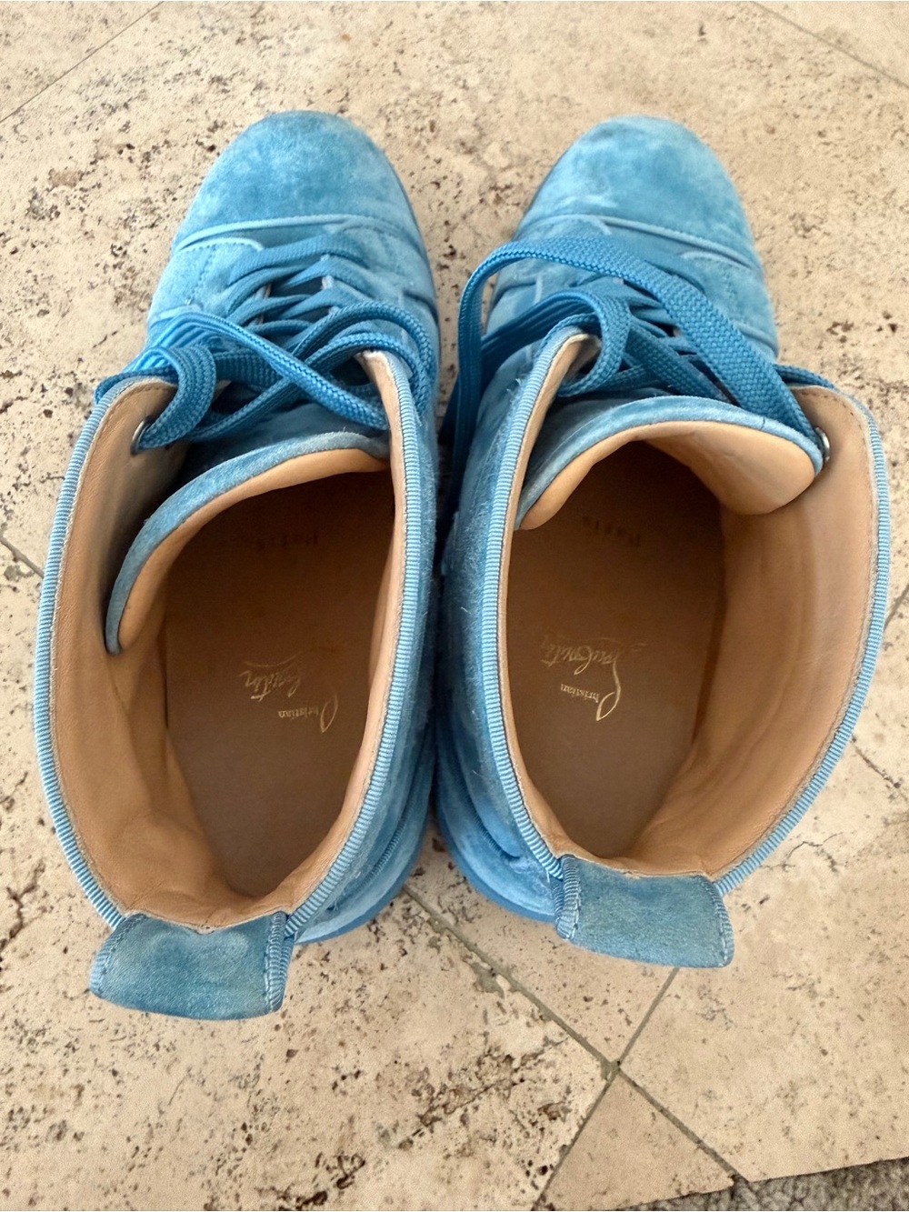 Christian Louboutin Men's Light Blue Suede High-Top Sneakers - Picture 8 of 10